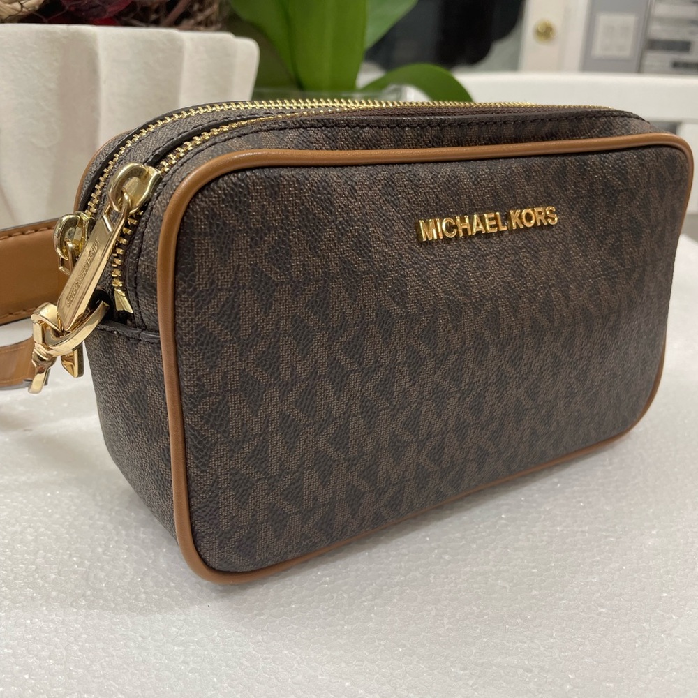 Michael Kors Monogram Crossbody in Brown and Gold - Picture 5 of 13